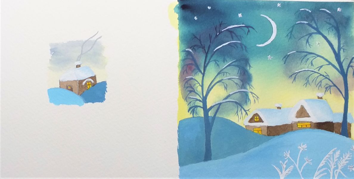 Watercolour Christmas card painted by a student 