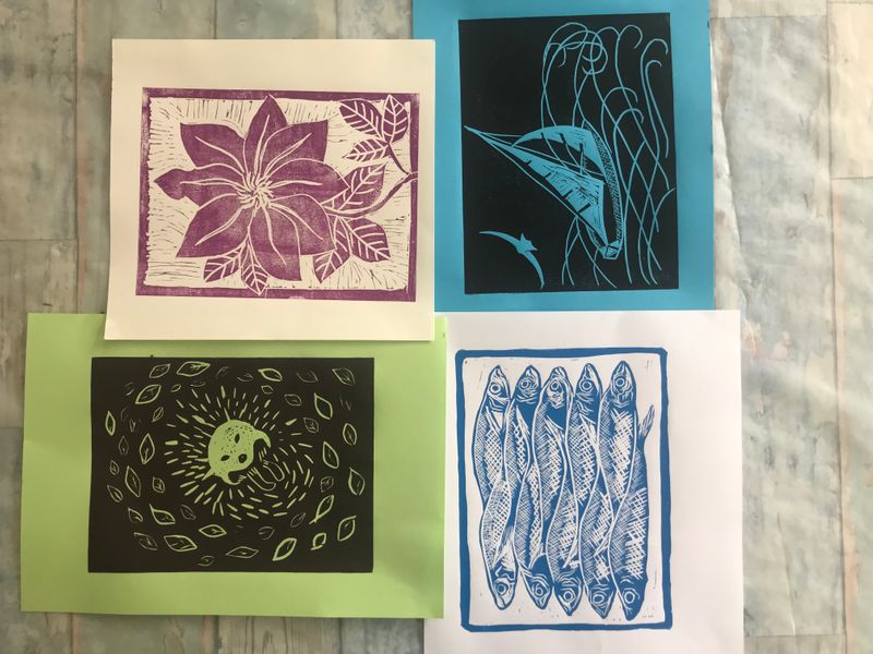 prints made on my introduction to linocut workshop