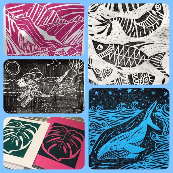 Prints made on the introduction to Linocut workshop 