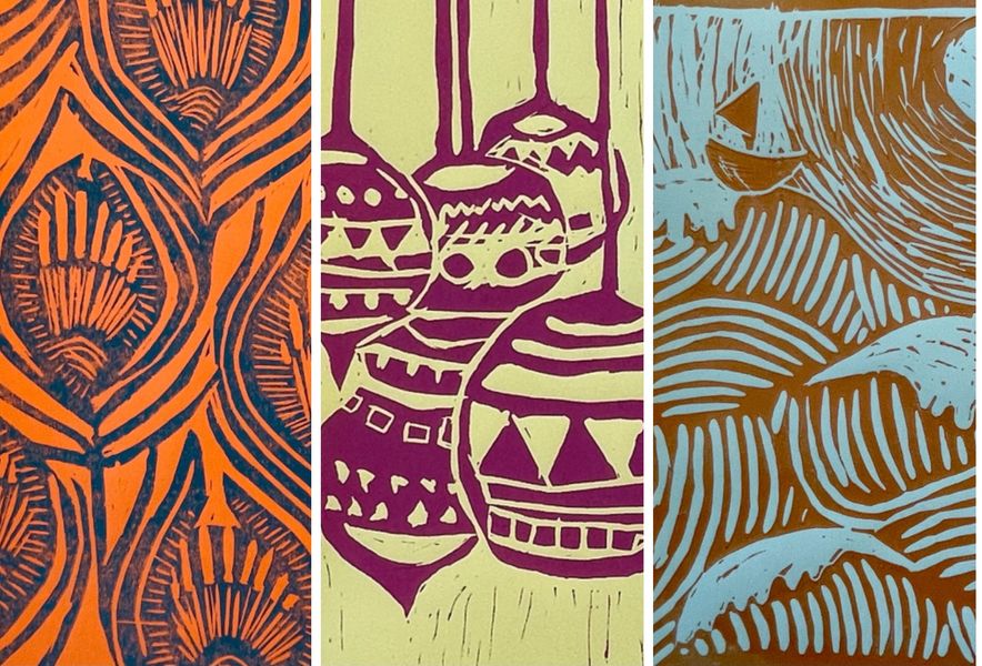 Prints made on the introduction to linocut workshop
