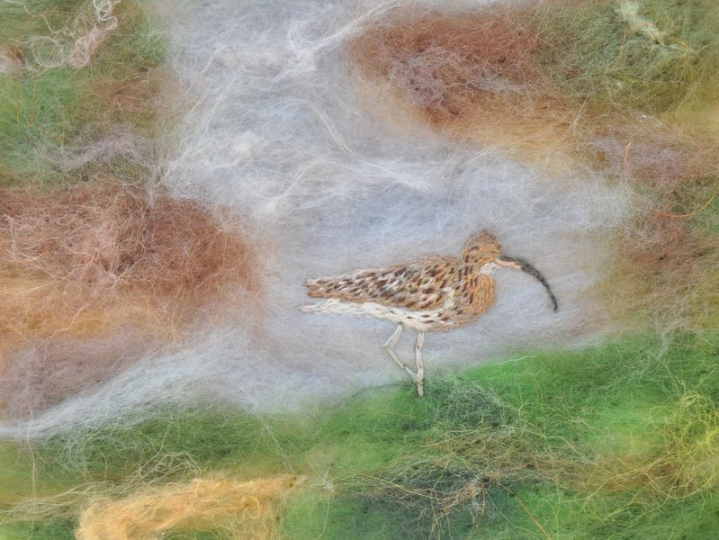 Close up of embroidered curlew: Credit Hobbz Designs