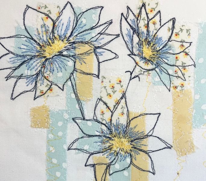 Fabric Collage and Freemotion machine embroidery florals