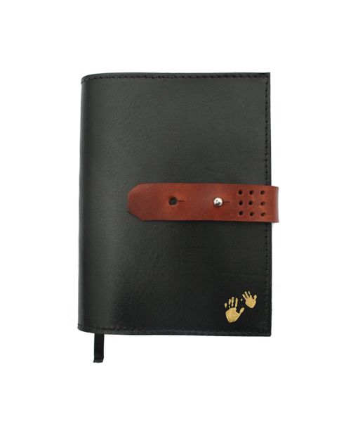 Black with Tan strap and Unique stamp of children's handprints