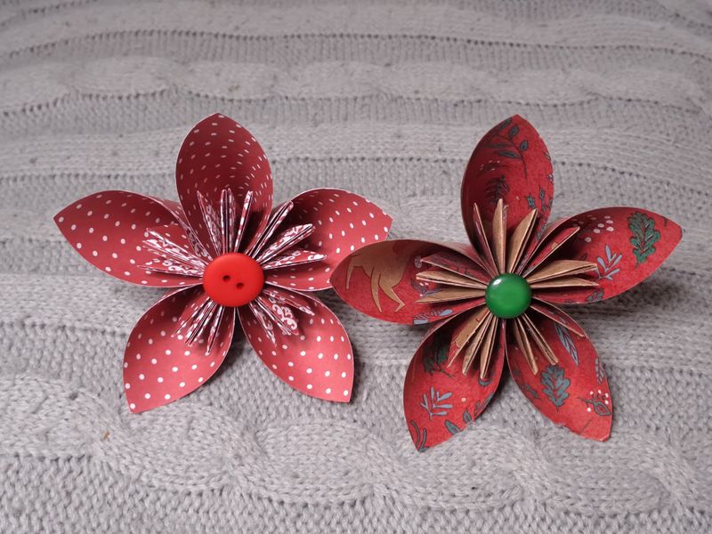 Kusudama flowers made from origami and wrapping paper