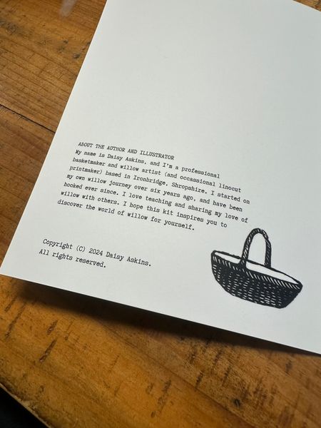 The toolkit and booklet is made by Daisy Askins - a professional basketmaker