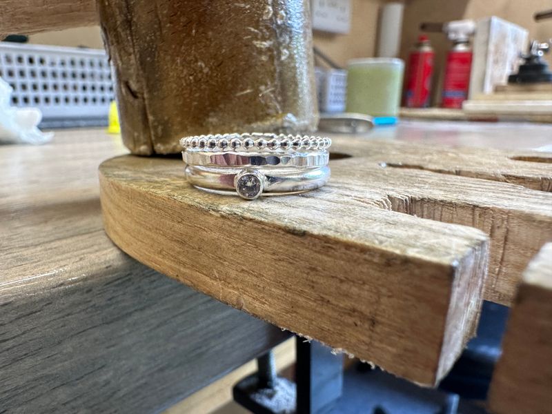 Silver stacking rings with stone