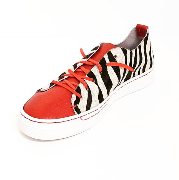 Zebra & red leather sneakers