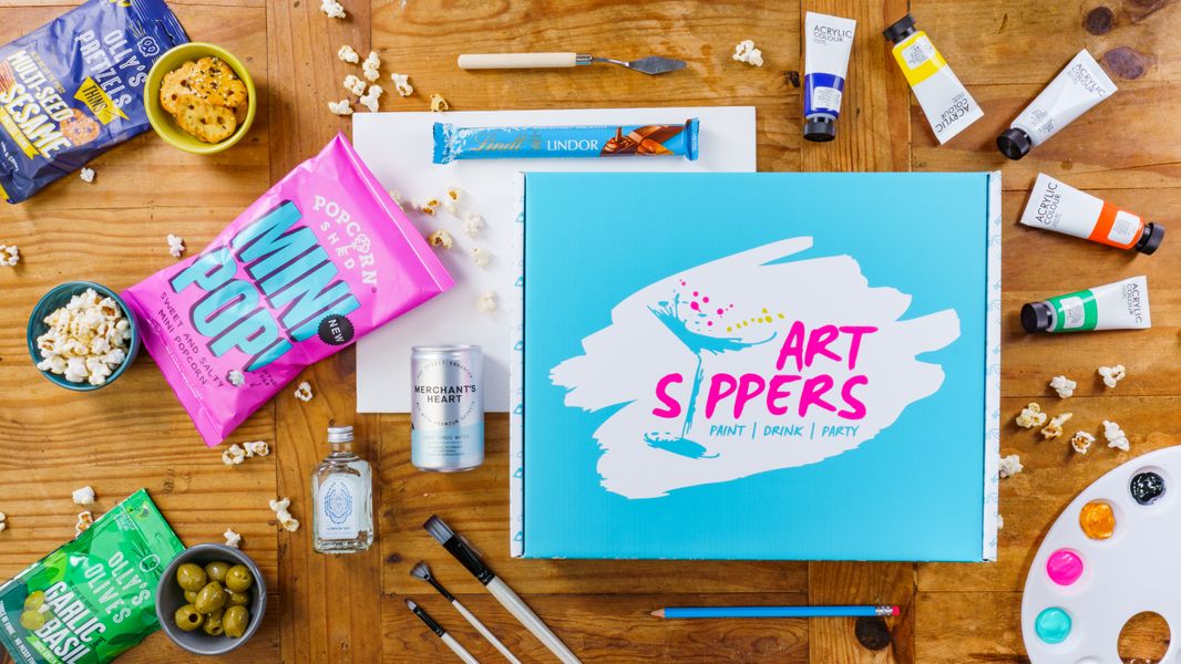 Sippers Snack box, Art box full of snacks, paint and sip at home