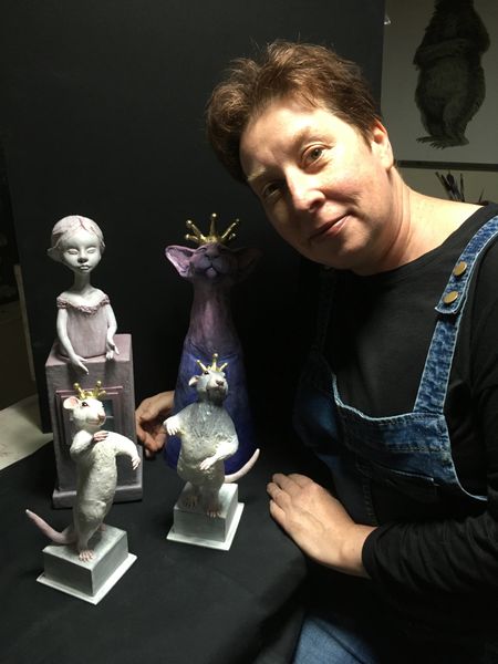 Christine Pike with some of her wonderful paperclay sculptures