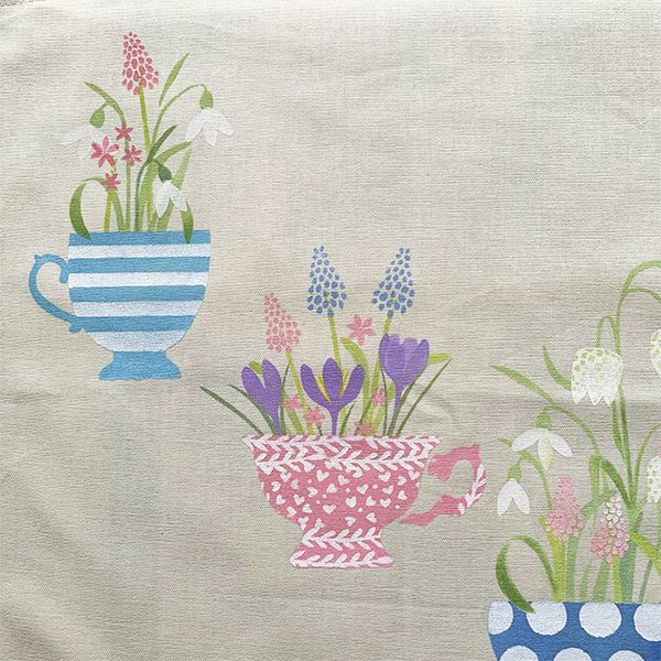 Pretty stencillied spring flower designs on fabric