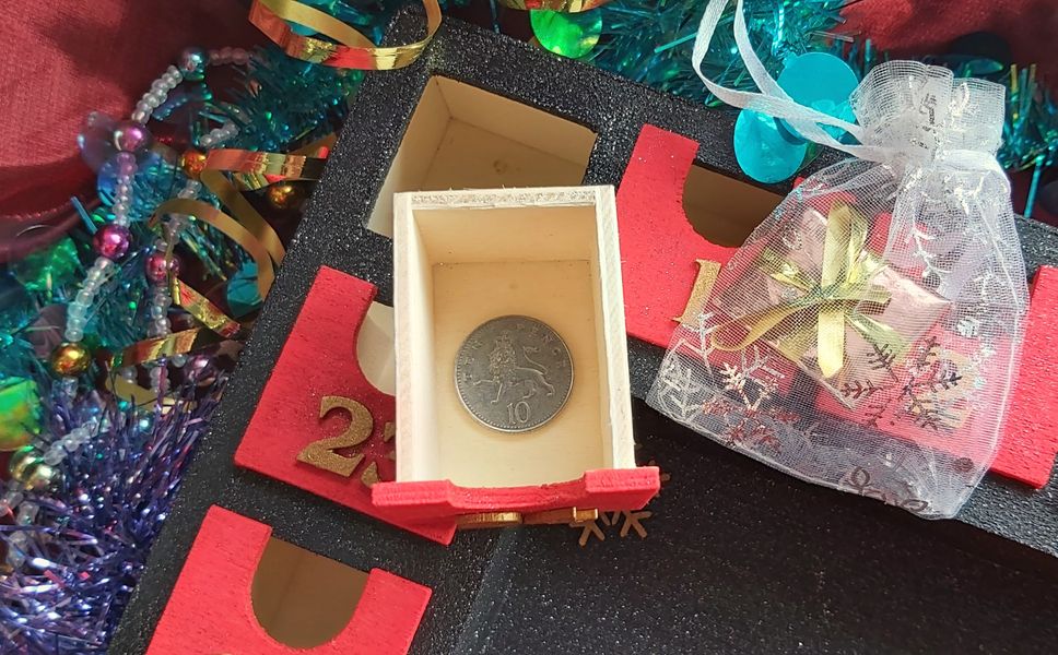 Showing size of drawers -with a ten pence piece in the drawer