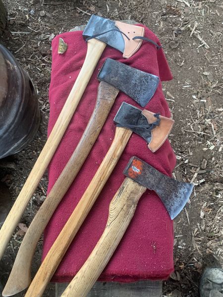 Axes, with handle old and new - carved and shaped in our A-frame