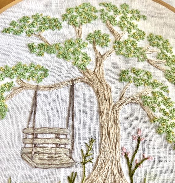 Tree Swing Embroidery Panel from Maire Curtis Lakeland Studio