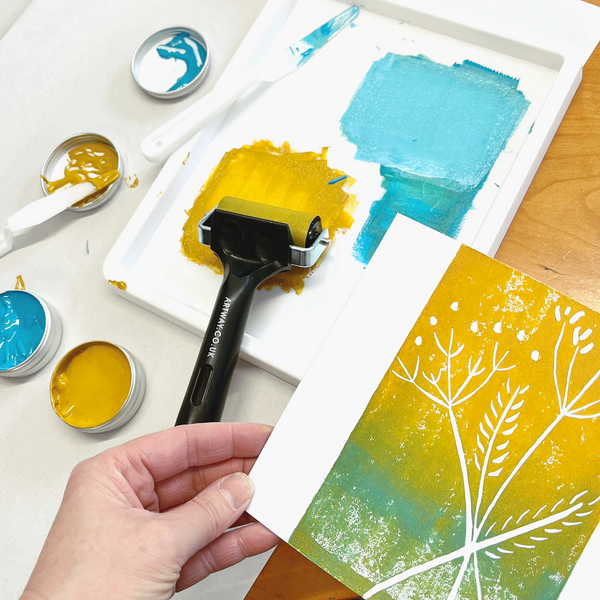 blending mustard & turquoise to give an ombre print