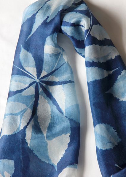 'Leaves' 100% Silk Scarf hand-printed using the Cyanotype process.