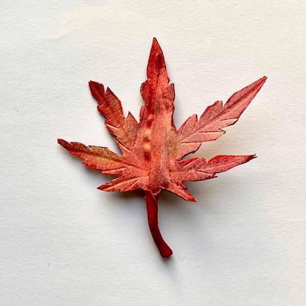 Handpainted silk and leather leaf brooch - Japanese Maple