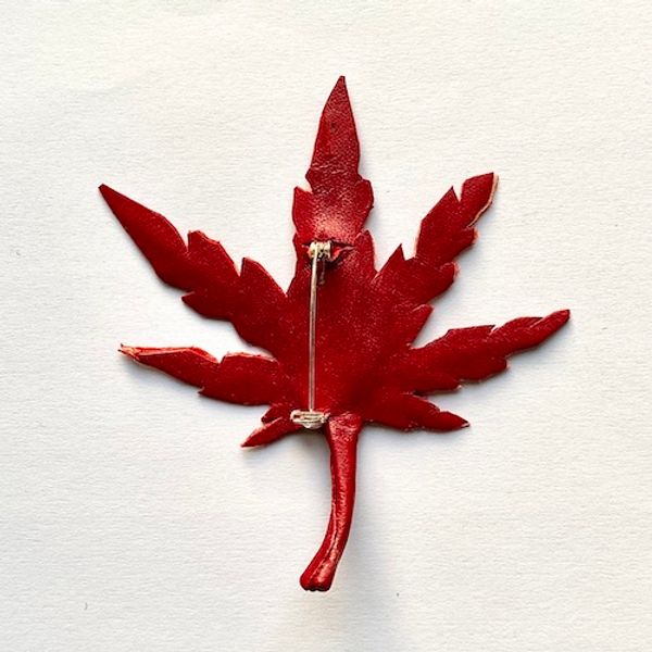 Handpainted silk and leather leaf brooch - Japanese Maple - back 