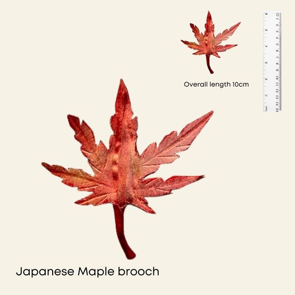 Handpainted silk and leather leaf brooch - Japanese Maple - Dimensions