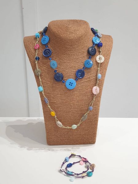 Cord bead and button necklace