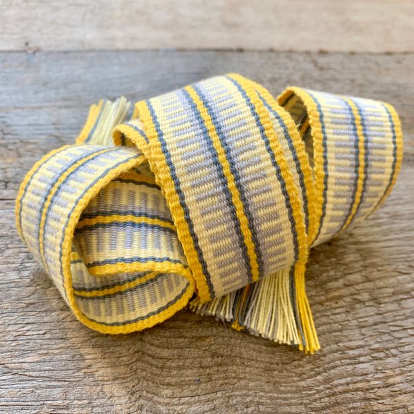 Yellow and grey band, handwoven on an Ashford inkle loom