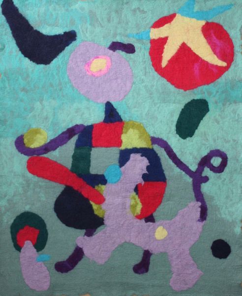 Walking the Dog, Miro inspired wall hanging (2mx1.7m Made with the Reception-Year 6 pupils of Haymerle School.