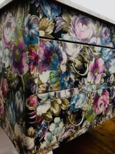 Fabric application on a small sideboard