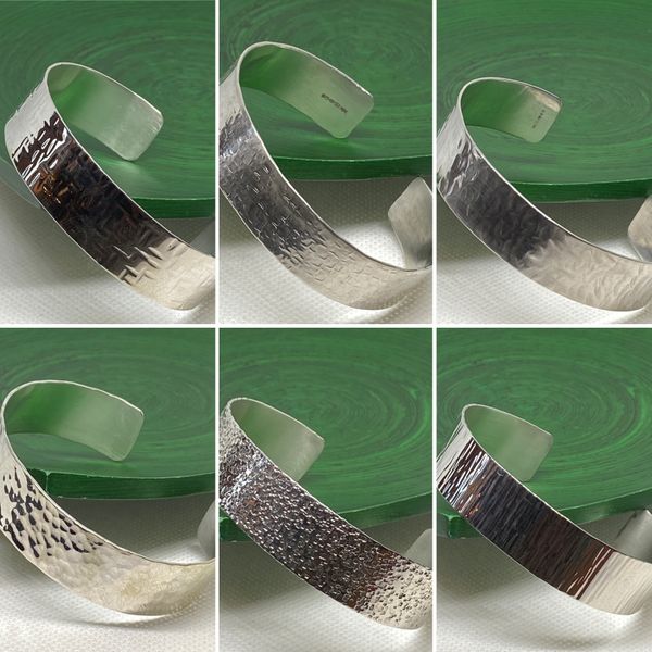 sterling silver torc cuff bangles with hammered finish