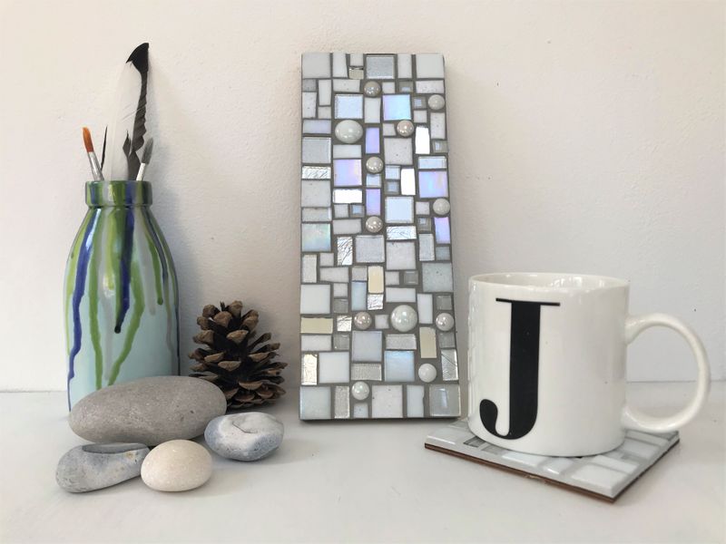 Silver and White mosaic wall art completed