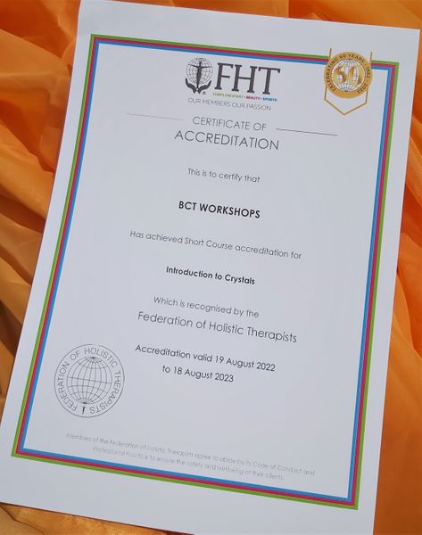 ACCREDITATION CERTIFICATE FOR INTRODUCTION TO CRYSTAL WORKSHOPS WITH THE FHT