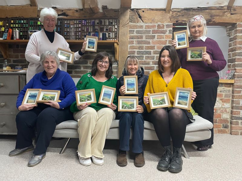 Happy woolly landscape painters! Most of the ladies had never painted a landscape before let alone needle felted!  Amazing! 