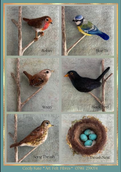 Needle felted British Birds series at The Oast Studio, designed by Cecily Kate