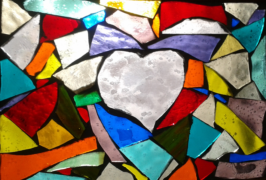 Stained Glass Rainbow Heart Mosaic Kit