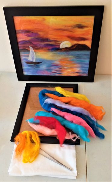 'Sunset' wool fibre painting kit suitable for beginners