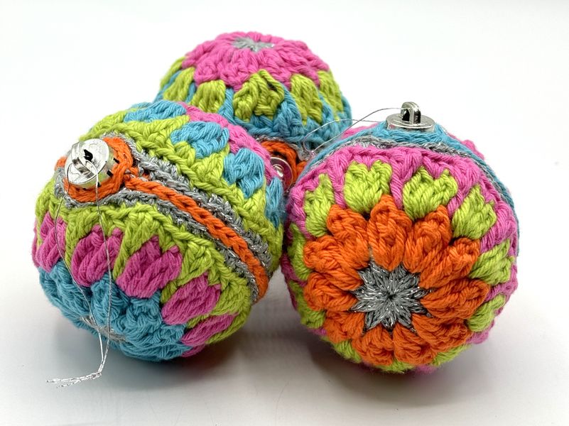 brightly coloured bauble crochet kit