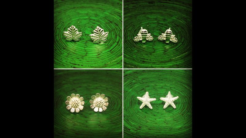 Sterling Silver Stud Earrings - Leaf, Bee, Daisy, Starfish