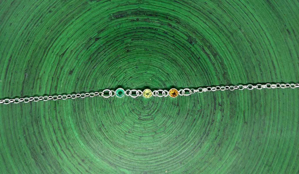 Delicate & Dainty Sterling Silver Emerald, Peridot & Citrine Bracelet - Hand Crafted