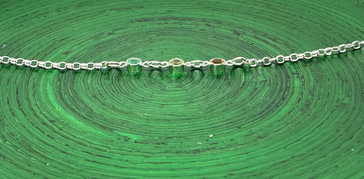 Delicate & Dainty Sterling Silver Emerald, Peridot & Citrine Bracelet - Hand Crafted