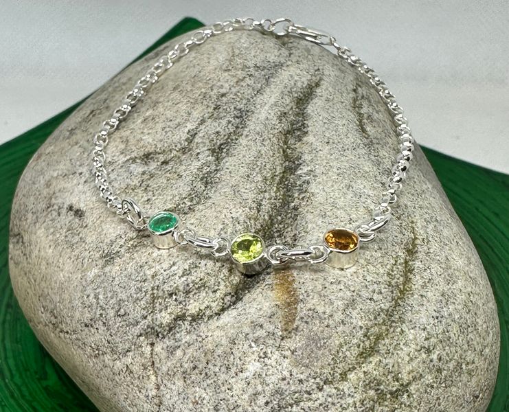 Delicate & Dainty Sterling Silver Emerald, Peridot & Citrine Bracelet - Hand Crafted