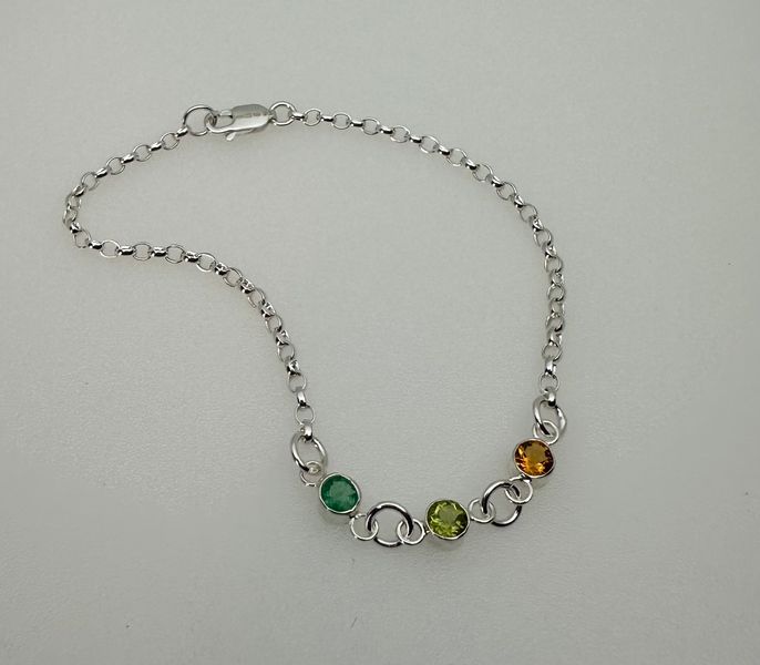 Delicate & Dainty Sterling Silver Emerald, Peridot & Citrine Bracelet - Hand Crafted