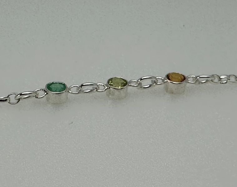 Delicate & Dainty Sterling Silver Emerald, Peridot & Citrine Bracelet - Hand Crafted