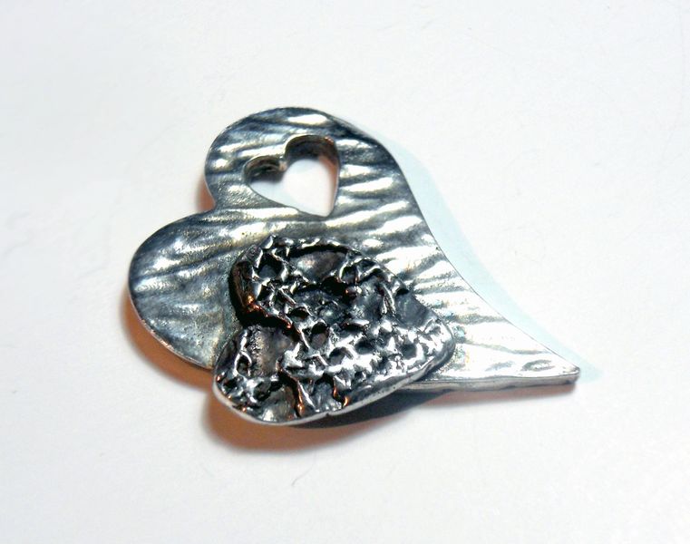 SIlver clay layered heart pendant
