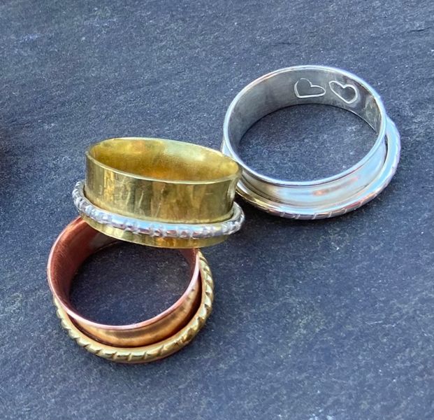 Silver ,brass and copper spinner ring workshop at Cowshed Creative near Windermere and Kendal