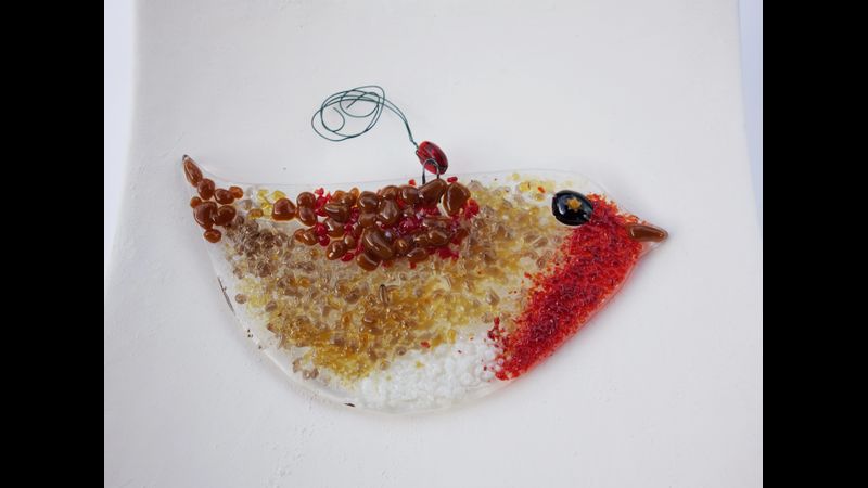 Fused Glass Robin sun catcher make at home 110mm
