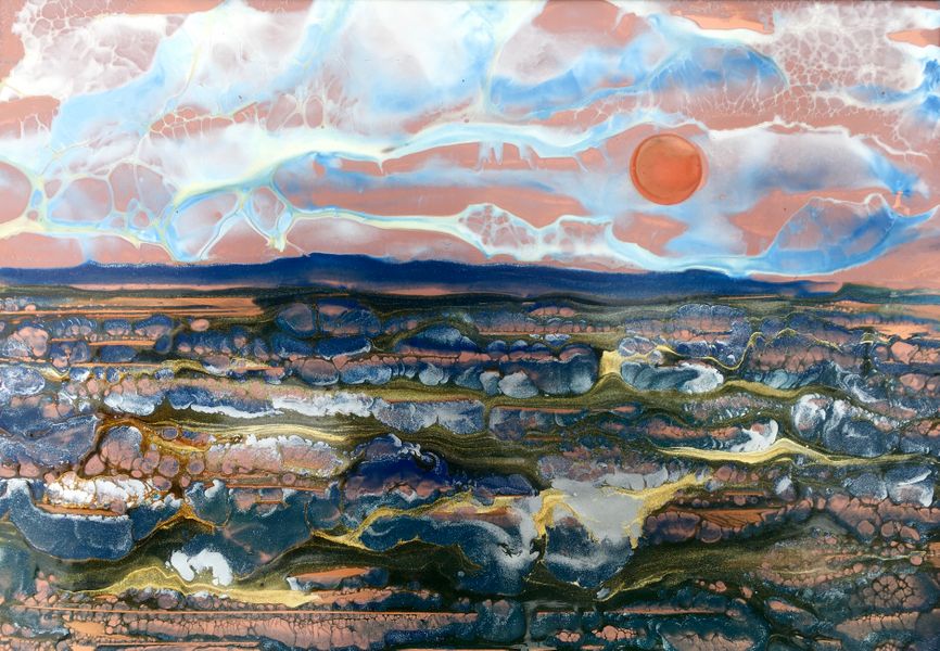 "Copper Sun..."painted in encaustic wax using a hot air gun by Phil Madley