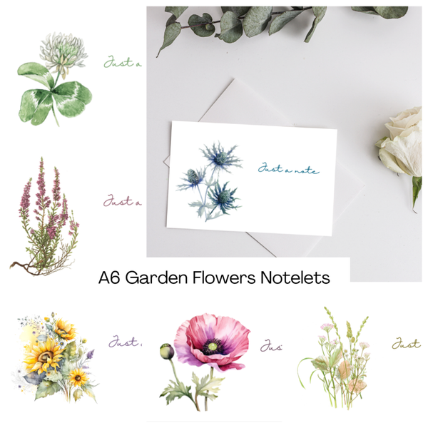 Watercolour Print Notelets featuring British garden flowers in six designs from Maire Curtis Lakeland Studio