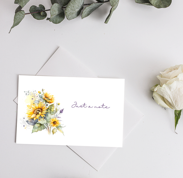 Watercolour Print Notelets featuring Sunflower and lavender from Maire Curtis Lakeland Studio