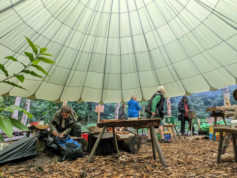 Underneath the parachute canopy at 'The Clearing' in Lesnes Abbey Woods