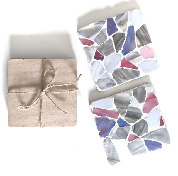 Grey and pastel sea glass coaster mosaic kit