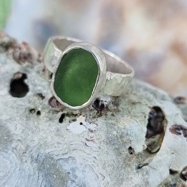 Sea glass ring made by a teenage workshop participant