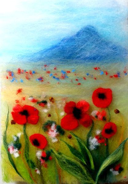 'Field with red poppies' wool painting kit